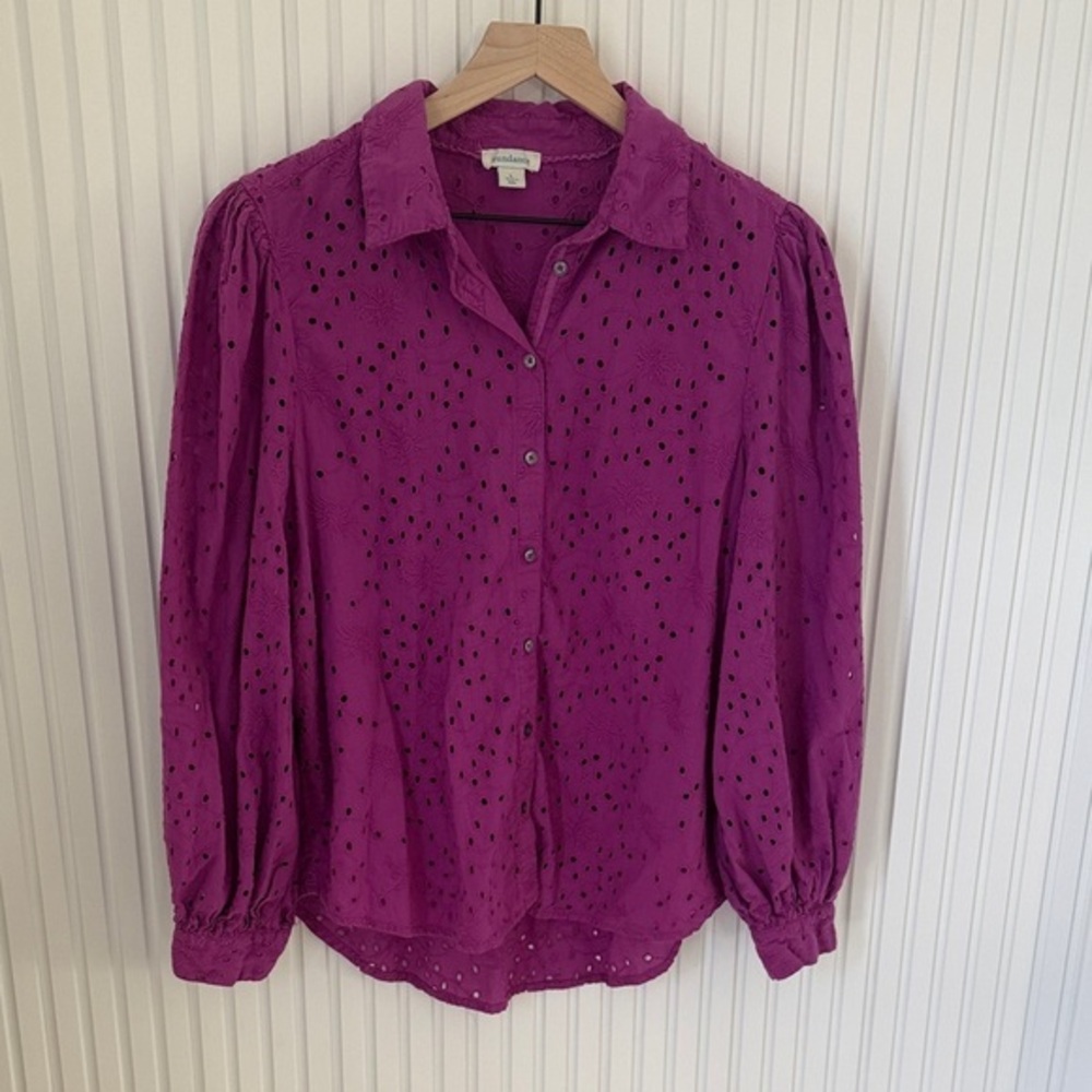 Sundance Purple Eyelet Button-Up Blouse